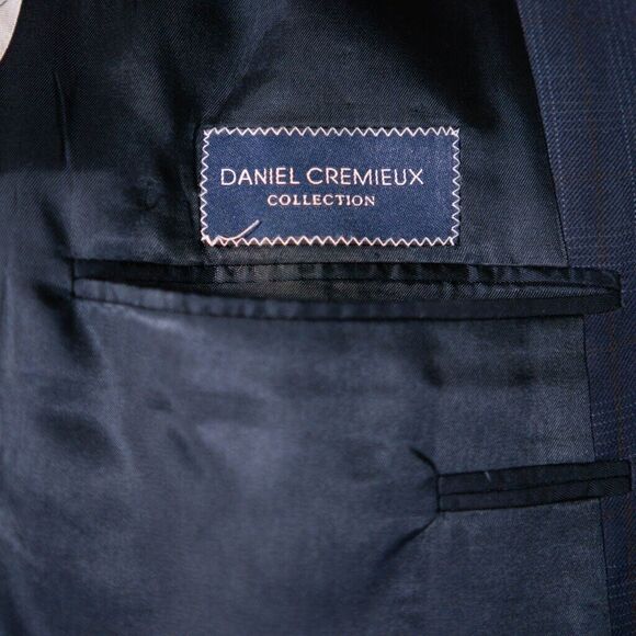 Daniel Cremieux Mens Blazer Blue Plaid Wool 2 Button Lined Jacket Sport Coat 44R - Picture 3 of 9